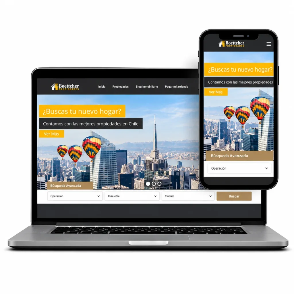 Plataforma digital de Boettcher Propiedades para la venta, arriendo y administración de propiedades en Santiago de Chile.
